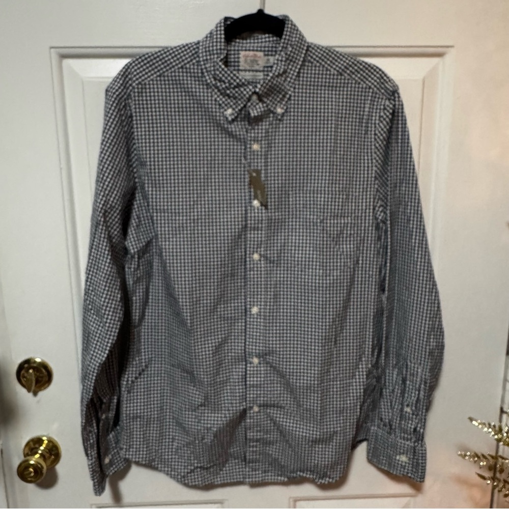 NWT J. Crew Secret Wash Cotton Plaid Check Button Down Shirt Navy White Size M